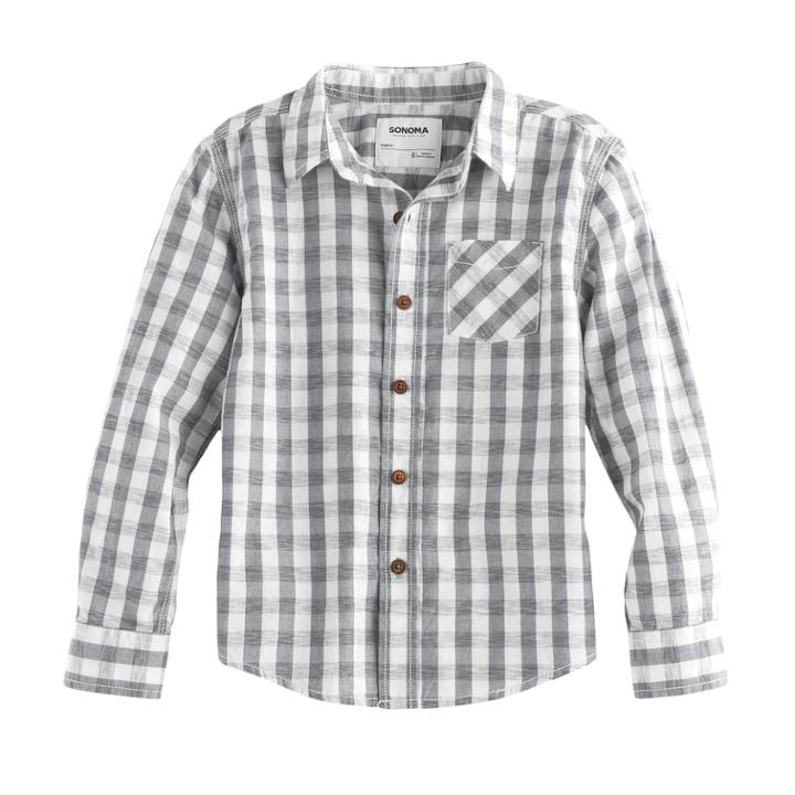 Boys 4-7x Sonoma Goods For Life&trade; Gingham Plaid Shirt, Size: 7x, Med Grey