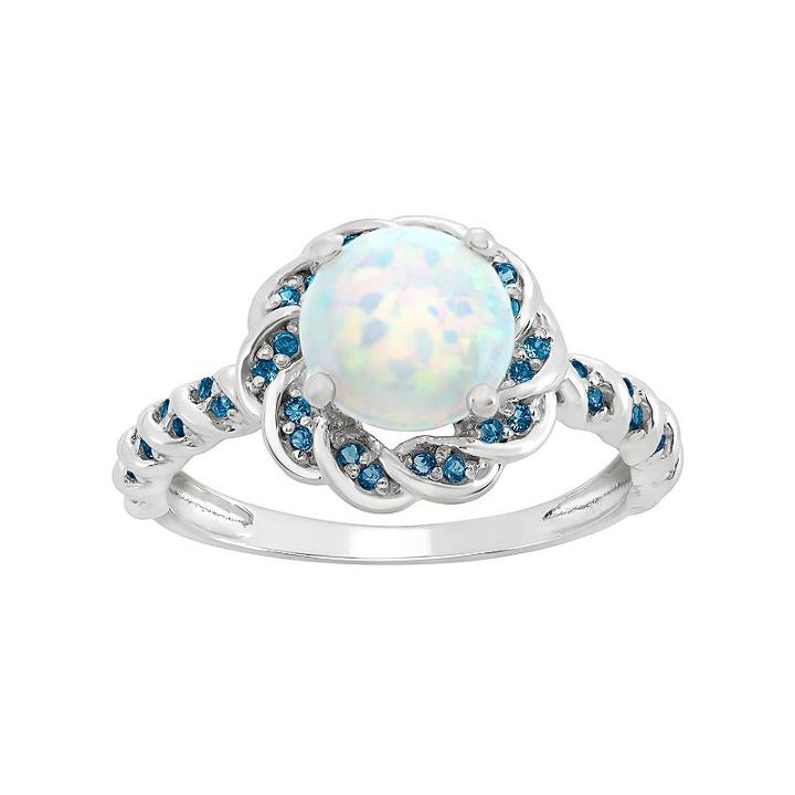Lab-created Opal And Blue Topaz Sterling Silver Flower Ring, Women's, Size: 7