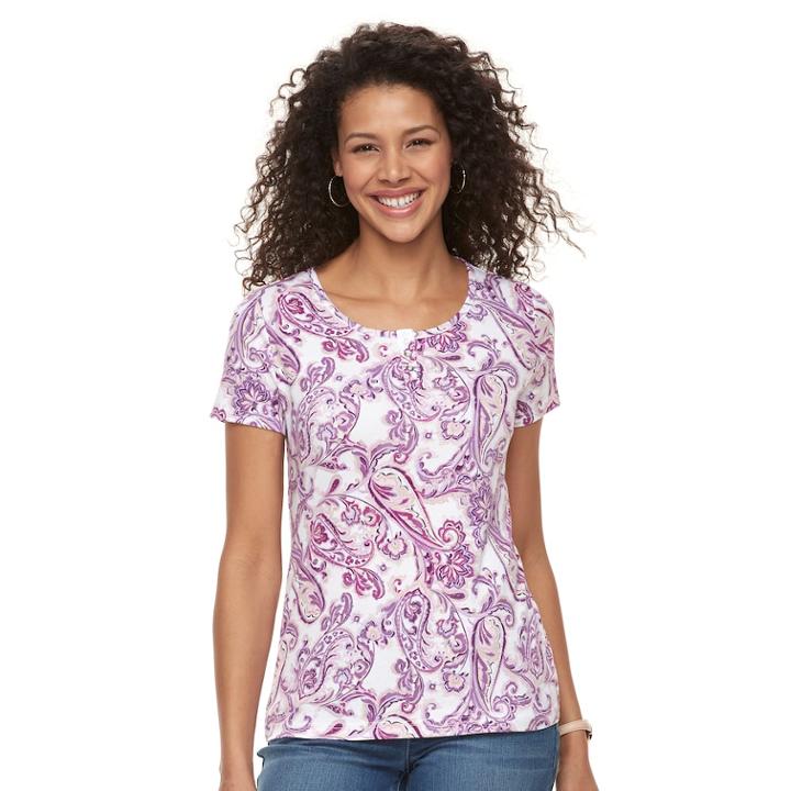 Women's Croft & Barrow&reg; Button Accent Scoopneck Tee, Size: Medium, Lt Purple
