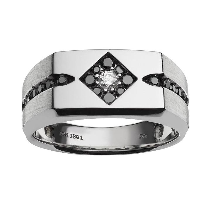 10k White Gold 1/2-ct. T.w. White And Black Diamond Ring - Men, Size: 11