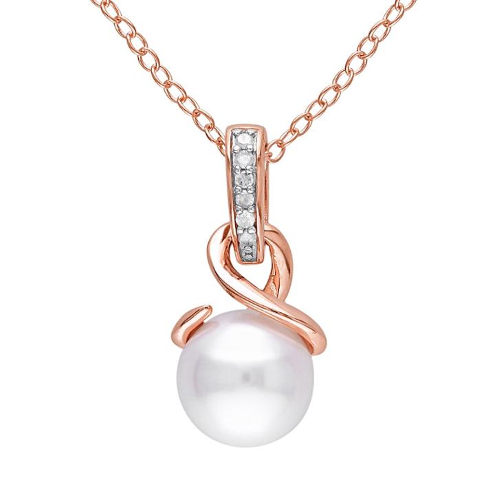 Stella Grace Freshwater Cultured Pearl & Diamond Accent Pink Rhodium-plated Sterling Silver Pendant Necklace, Women's, Size: 18, White