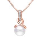 Stella Grace Freshwater Cultured Pearl & Diamond Accent Pink Rhodium-plated Sterling Silver Pendant Necklace, Women's, Size: 18, White