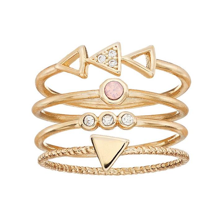Lc Lauren Conrad Cubic Zirconia Triangle & Circle Stackable Ring Set, Women's, Size: 7, Pink Ovrfl