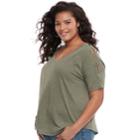 Juniors' Plus Size So Lace-up Shoulder Tee, Teens, Size: 3xl, Med Green