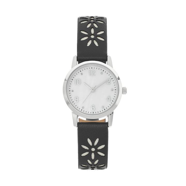 Women's Crystal Cutout Flower Watch, Size: 2xl, Black