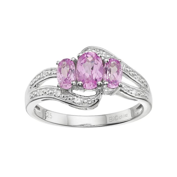 Sterling Silver Lab-created Pink & White Sapphire 3-stone Bypass Ring, Women's, Size: 7