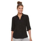 Juniors' Candie's&reg; Piped Roll-tab Blouse, Teens, Size: Xs, Black
