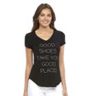 Women's Apt. 9&reg; V-neck Graphic Tee, Size: Xs, Black