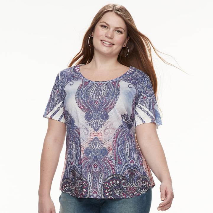 Plus Size World Unity Printed Top, Women's, Size: 0x, Blue