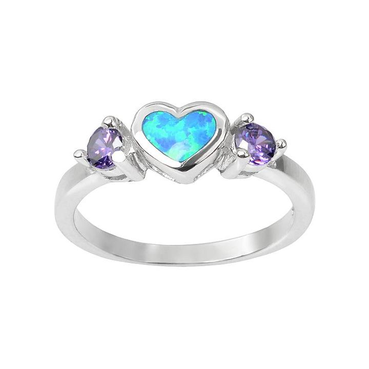 Journee Collection Simulated Opal And Cubic Zirconia Sterling Silver Heart Ring, Women's, Size: 9, Purple