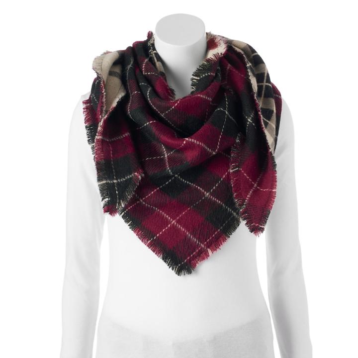 Candie's&reg; Plaid & Hearts Patchwork Triangle Scarf, Women's, Dark Red