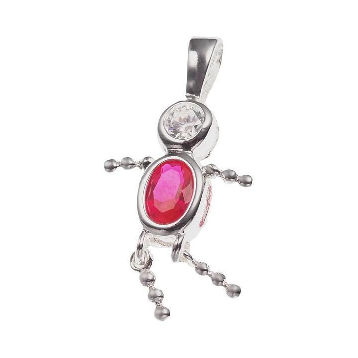 Sterling Silver Birthstone Babies Boy Charm, Red