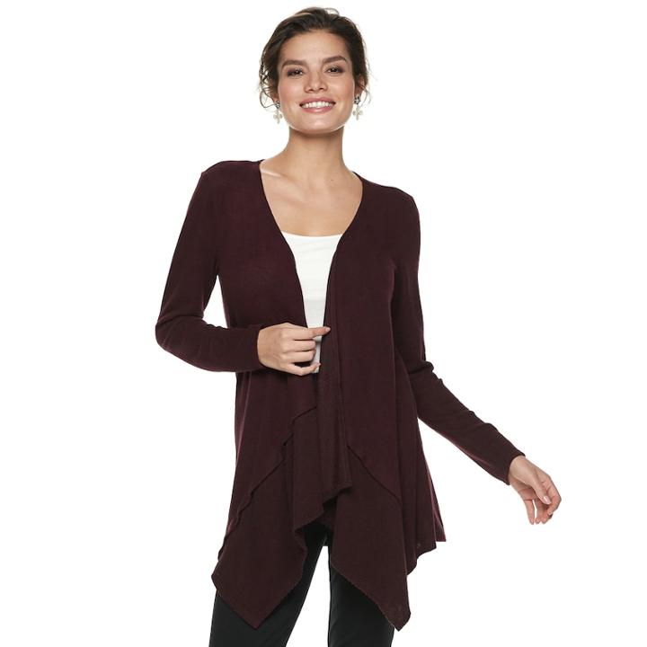 Women's Elle&trade; Cozy Draped Flyaway Cardigan, Size: Xl, Dark Red