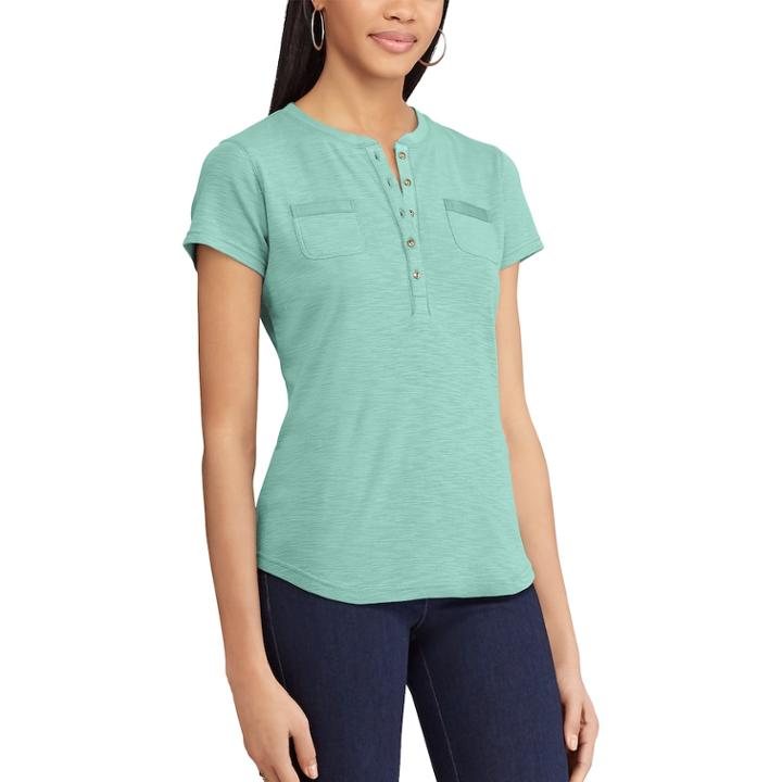Women's Chaps Solid Henley Top, Size: Large, Green