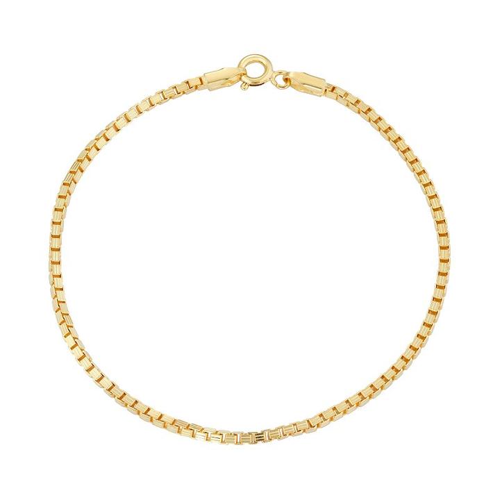 14k Gold Over Silver Box Chain Bracelet, Women's, Size: 7.5, Yellow