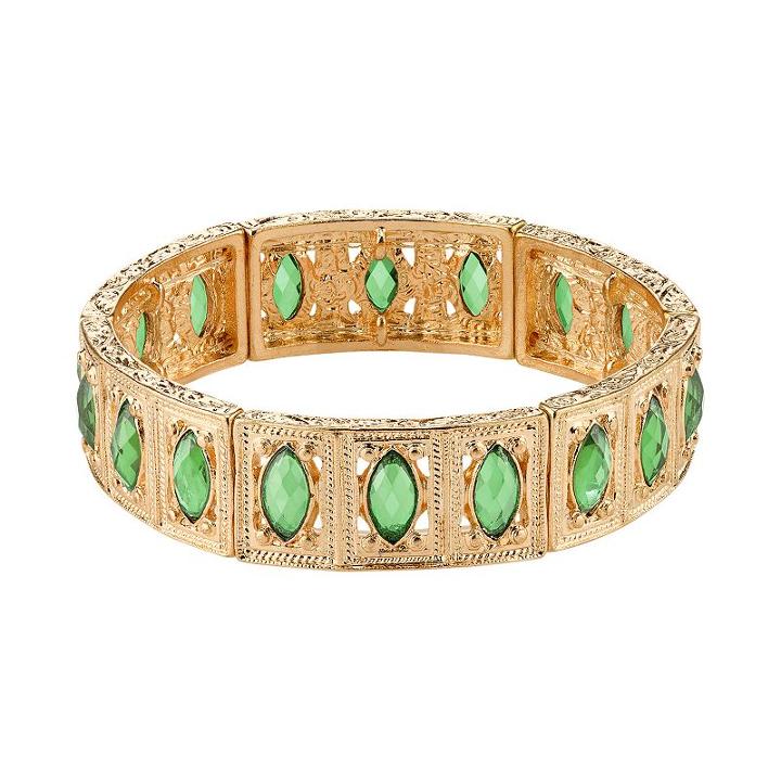 1928 Faceted Marquise Stretch Bracelet, Women's, Size: 7, Green
