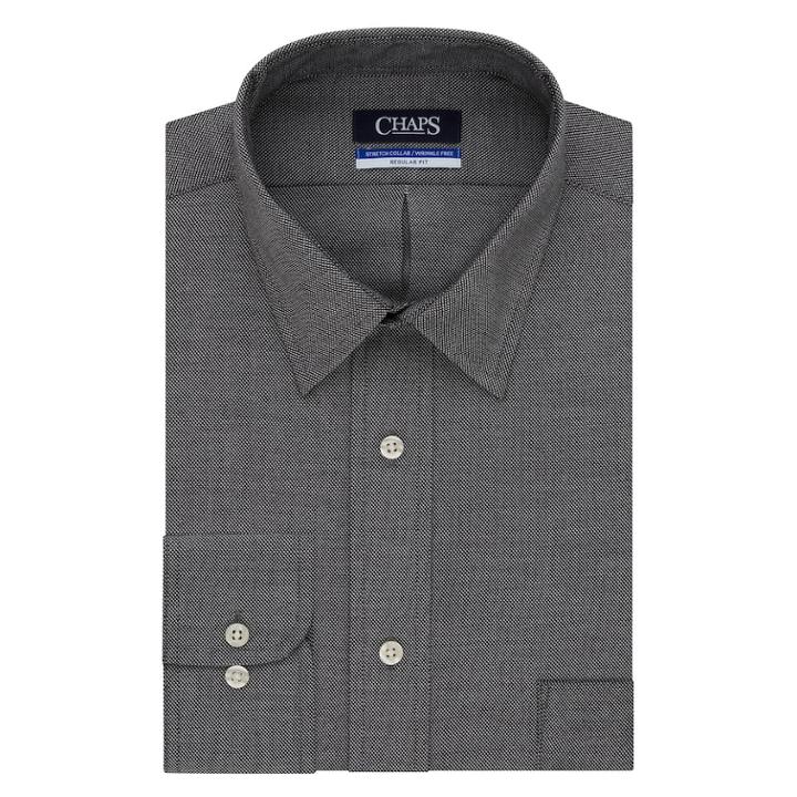 Big & Tall Chaps Regular-fit Stretch-collar Wrinkle-free Dress Shirt, Men's, Size: 19 36/7b, Dark Grey