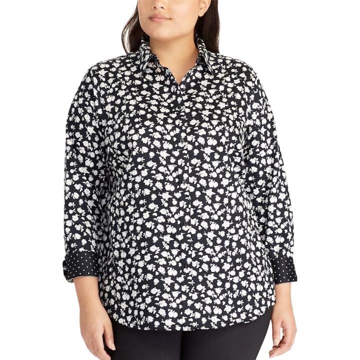 Plus Size Chaps No Iron Printed Sateen Shirt, Women's, Size: 1xl, Black