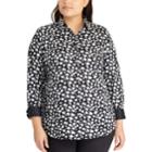 Plus Size Chaps No Iron Printed Sateen Shirt, Women's, Size: 1xl, Black