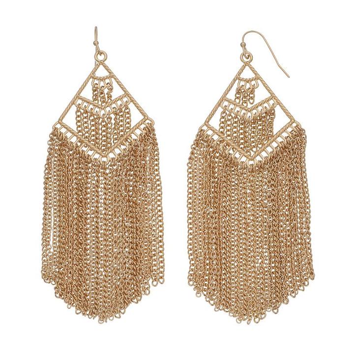 Chain Fringe Chandelier Earrings, Women's, Gold