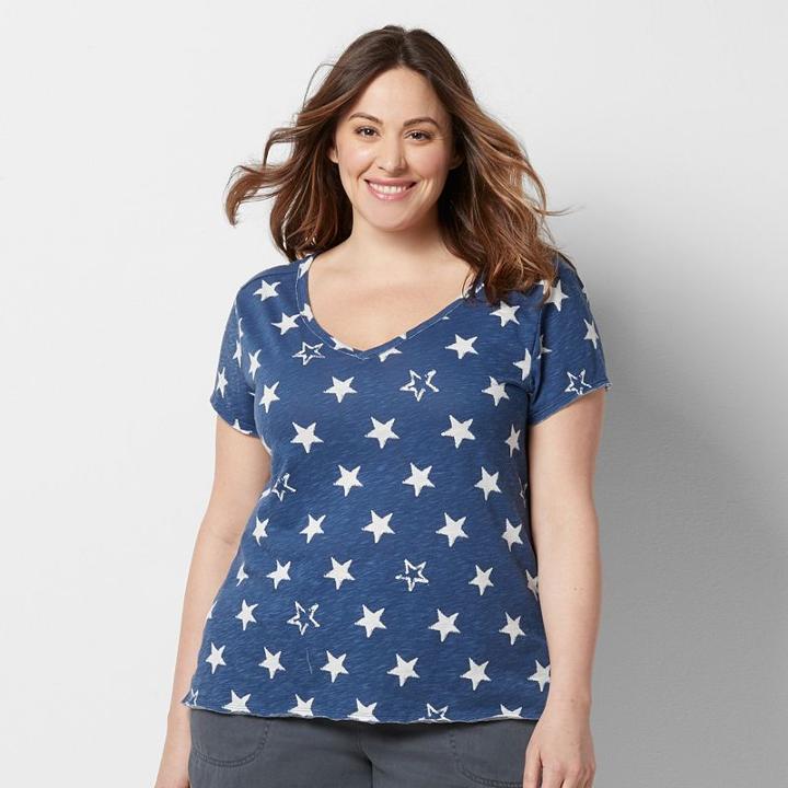 Plus Size Sonoma Goods For Life&trade; Double-v-neck Tee, Women's, Size: 2xl, Dark Blue