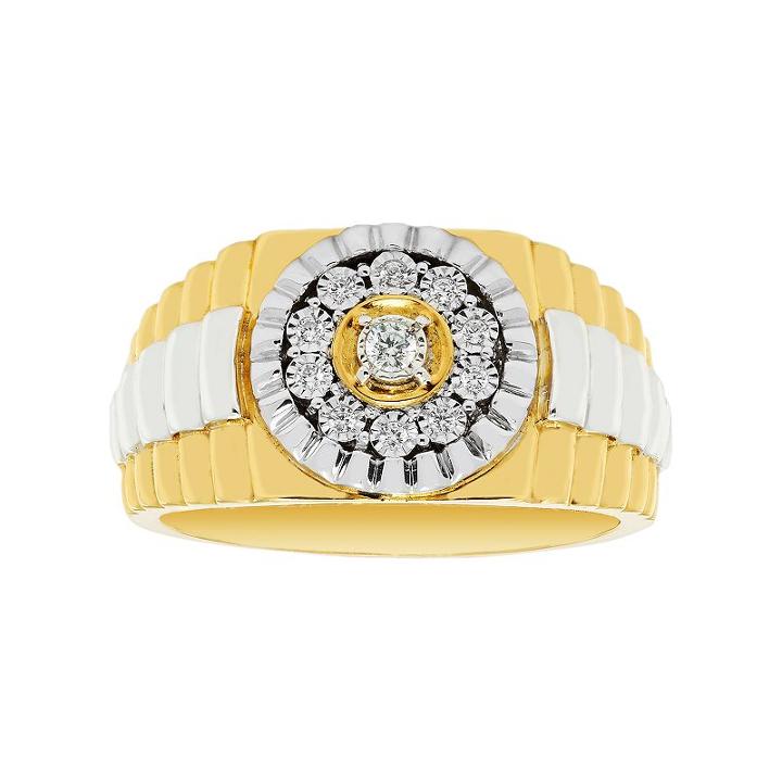 Men's Two Tone 10k Gold Over Silver 1/10 Carat T.w. Diamond Ring, Size: 9, White
