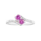 Sterling Silver Lab Created Pink Sapphire Two Stone & Diamond Accent Bypass Ring, Women's, Size: 8