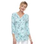 Women's Croft & Barrow&reg; Pleated Henley Top, Size: Large, Light Blue