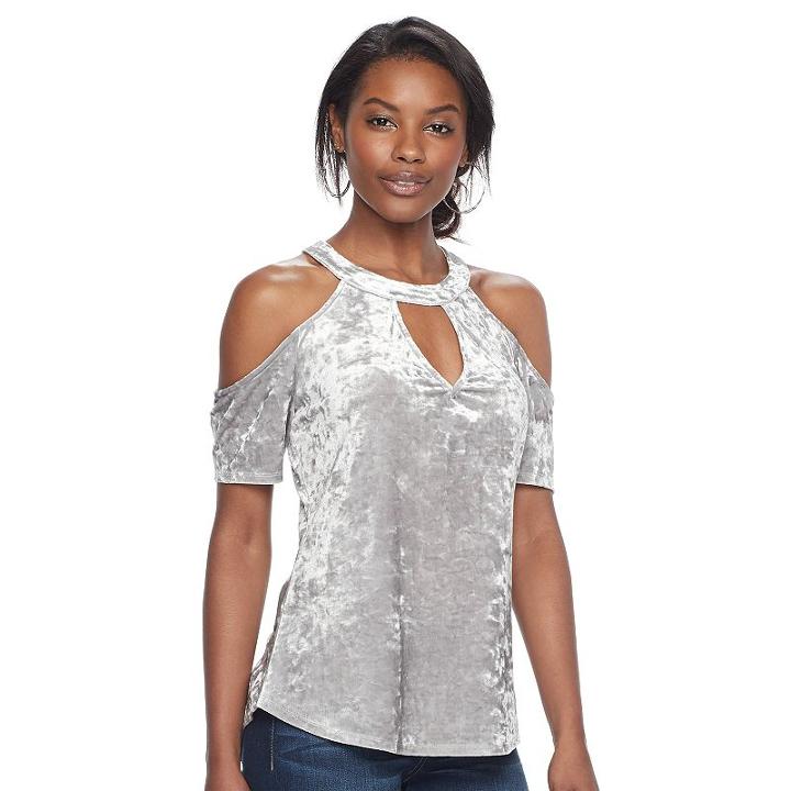 Women's Juicy Couture Velvet Cold-shoulder Top, Size: Xl, Grey