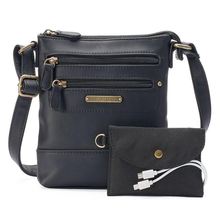 Stone & Co. Nubuck Smartphone Charging Mini Crossbody Bag, Women's, Black