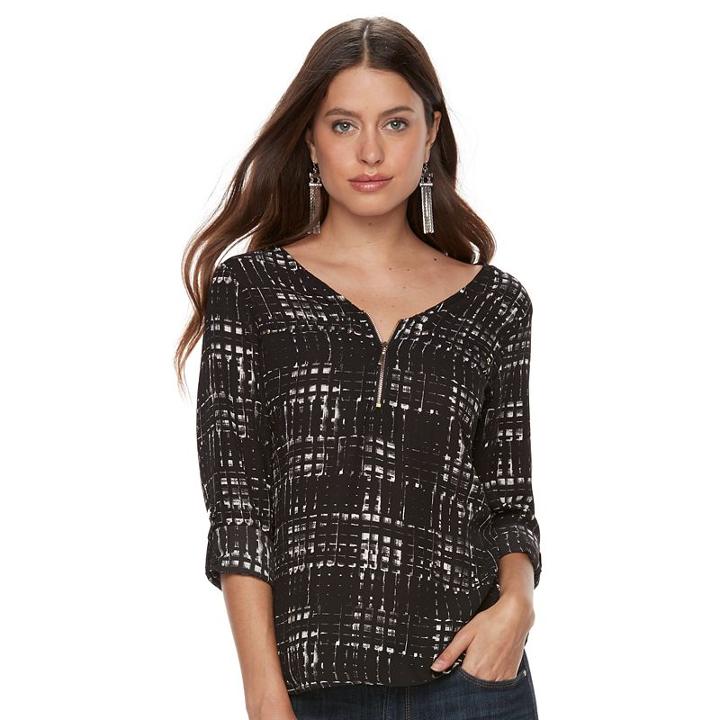 Petite Apt. 9&reg; Zip-front Blouse, Women's, Size: L Petite, Black
