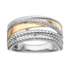 Two Tone Sterling Silver 1/10 Carat T.w. Diamond Crisscross Ring, Women's, Size: 5, White