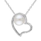 Stella Grace 1/10 Carat T.w. Diamond & Freshwater Cultured Pearl Sterling Silver Heart Pendant Necklace, Women's, Size: 18, White