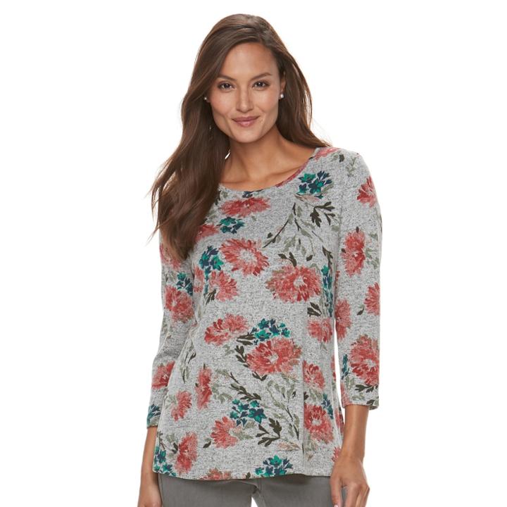 Women's Croft & Barrow&reg; Floral Top, Size: Xs, Lt Beige