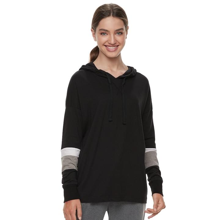 Juniors' So&reg; Striped Sleeve Oversized Hoodie, Teens, Size: Small, Black