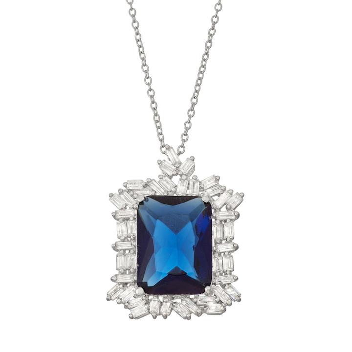 Sterling Silver Simulated Sapphire Halo Pendant Necklace, Women's, Size: 18, Blue