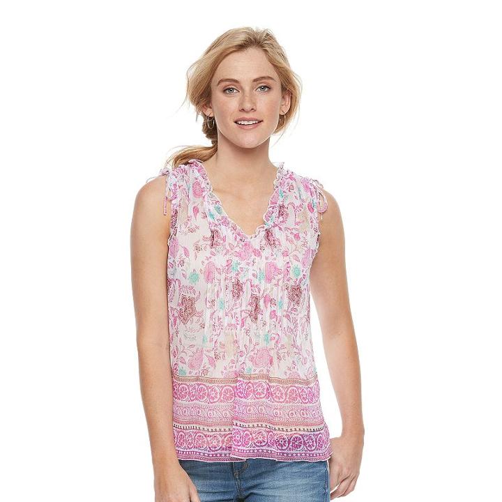 Women's Sonoma Goods For Life&trade; Print Pintuck Top, Size: Small, Dark Pink