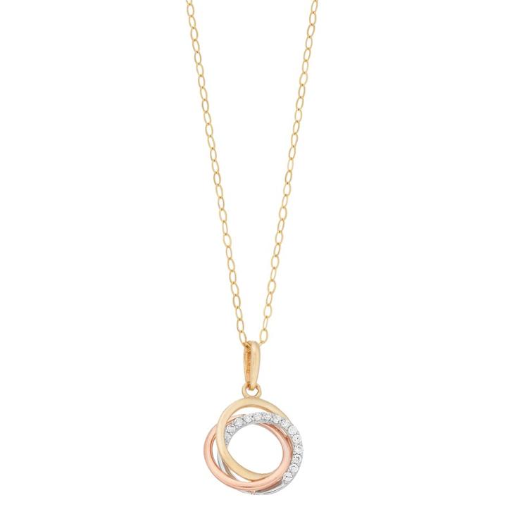 Tri Tone 10k Gold Cubic Zirconia Triple Ring Pendant, Women's, Size: 18