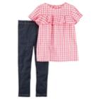 Girls 4-8 Carter's Pink Gingham Plaid Ruffle Top & Faux-denim Leggings Set, Size: 7