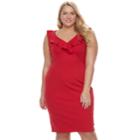 Juniors' Plus Size Wrapper Ruffle Ponte Midi Dress, Teens, Size: 2xl, Red