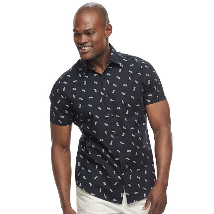 Men's Apt. 9&reg; Slim-fit Patterned Stretch Button-down Shirt, Size: Med Slim, Black
