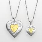 14k Gold Over Silver & Sterling Silver Cross Heart Locket & Pendant Set, Women's, Size: 20mm, Multicolor