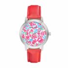 Laura Ashley Women's Crystal Floral Watch, Red