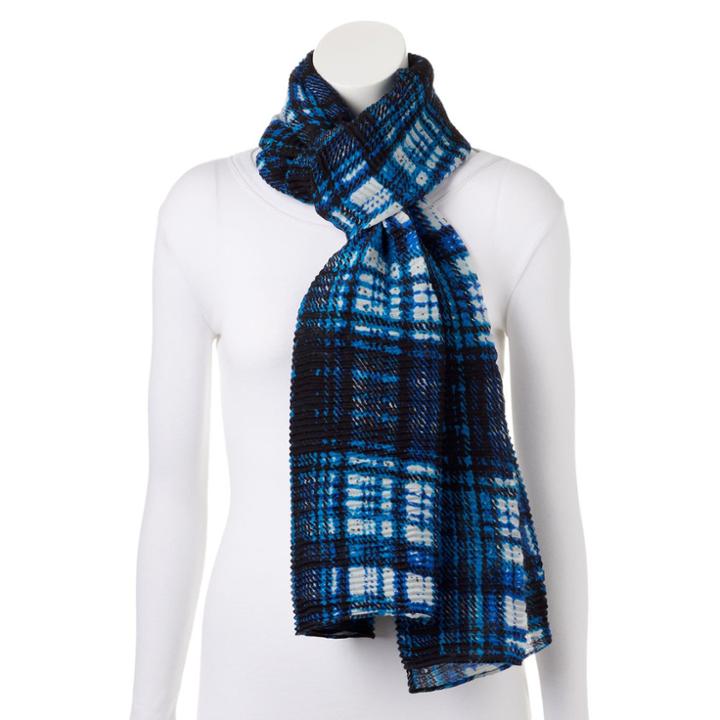 Apt. 9&reg; Plaid Pleated Oblong Scarf, Women's, Dark Blue