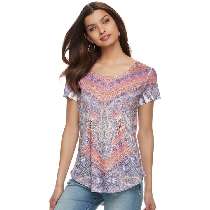 Women's World Unity Printed Scoopneck Tee, Size: Xs, Orange
