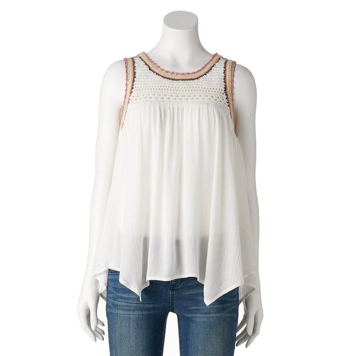 Women's Lc Lauren Conrad Crochet Yoke Tank, Size: Small, White Oth