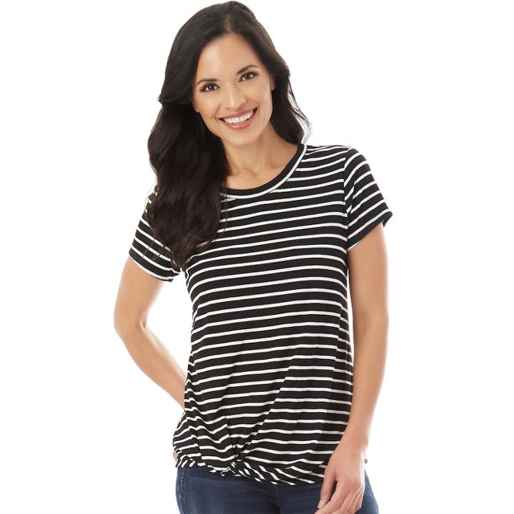 Women's Apt. 9&reg; Twist Hem Tee, Size: Large, Black White Rib
