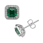 Emotions Sterling Silver Frame Stud Earrings - Made With Swarovski Zirconia, Women's, Green