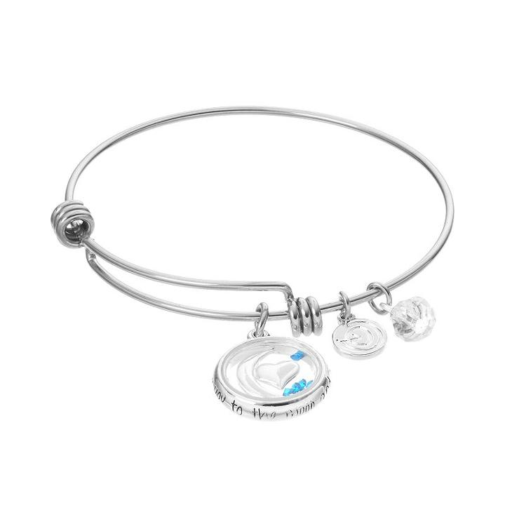 Love This Life Love You To The Moon Floating Charm Bangle Bracelet, Women's, Grey
