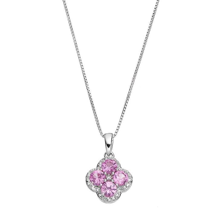 Sterling Silver Lab-created Pink Sapphire & White Topaz Flower Pendant Necklace, Women's, Size: 18